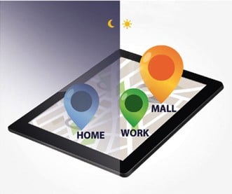 Tablet with mobile trace data during day and night. The daytime population is in a mall and at work, the nighttime population is at home.