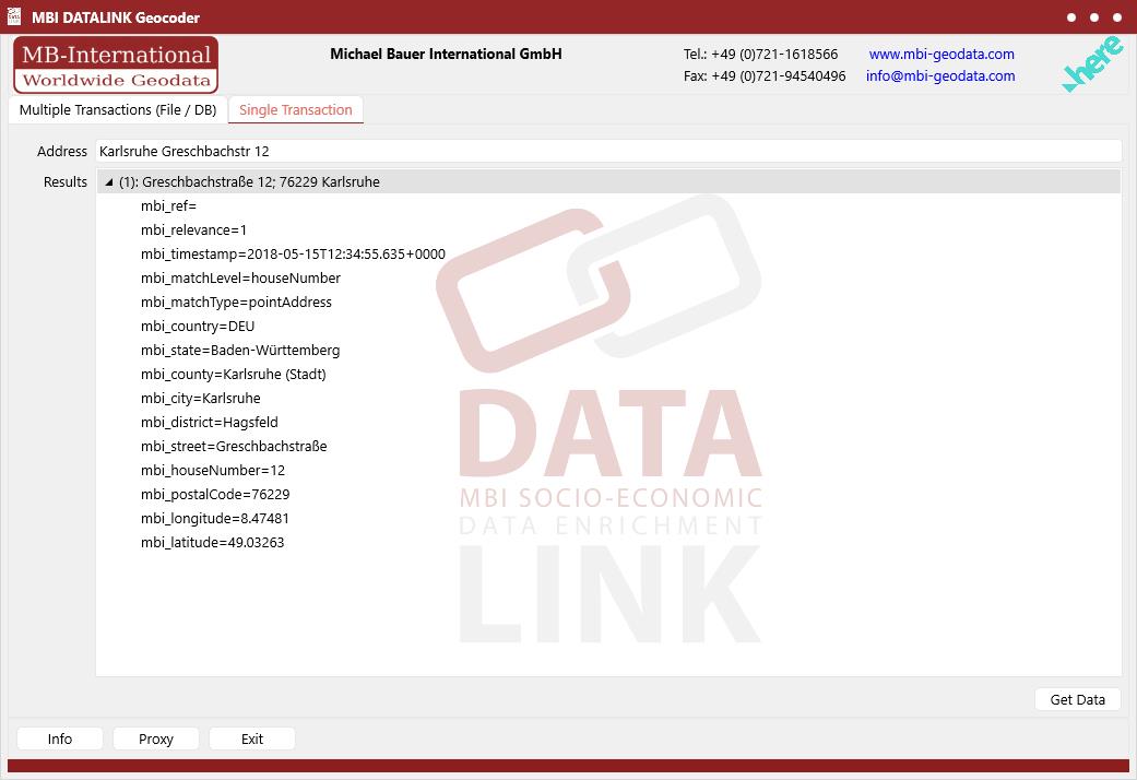 Example of a single transaction in the Geocoder application