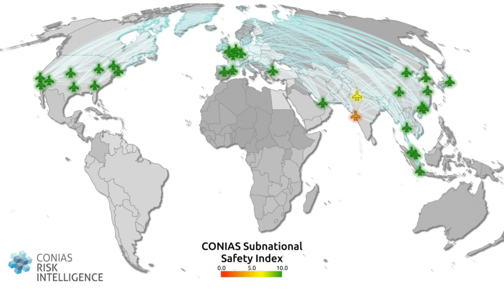 Graphical representation of the CONIAS Subnational Safety Index for different countries