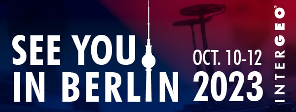 Auf dem Banner steht See You in Berlin 2023, Intergeo (in Deutsch: Wir sehen uns in Berlin)