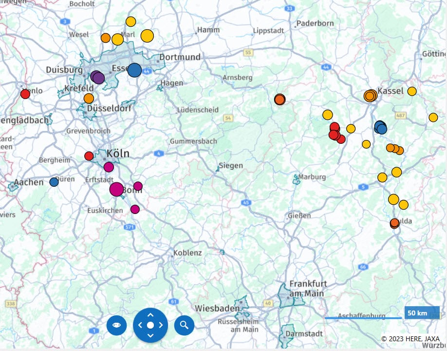 Kartenansicht der für die Tourenplanung in Logo 3 übertragenen Aufträge.