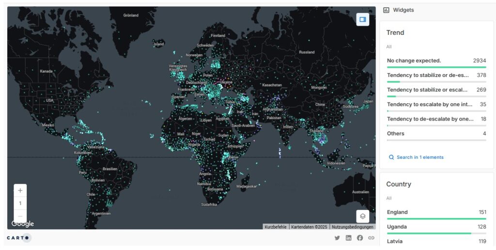 Screenshot der CONIAS politischen Risikodaten in der CARTO Plattform