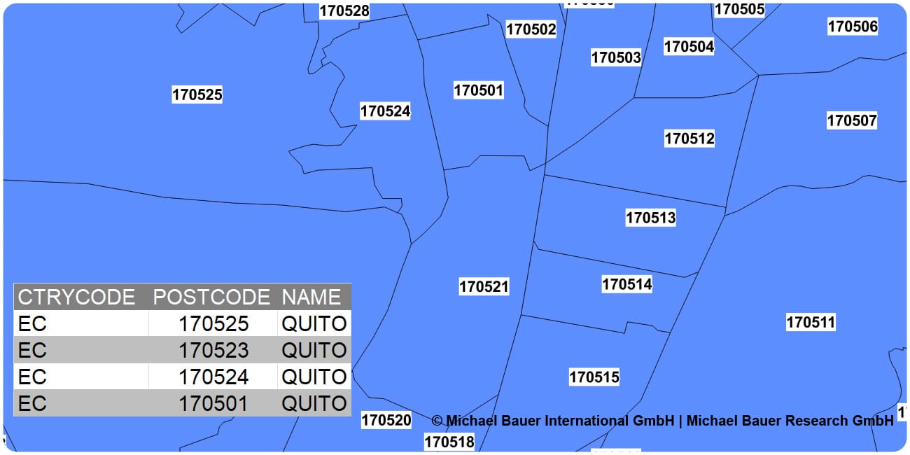 6-digit postcode boundaries Ecuador