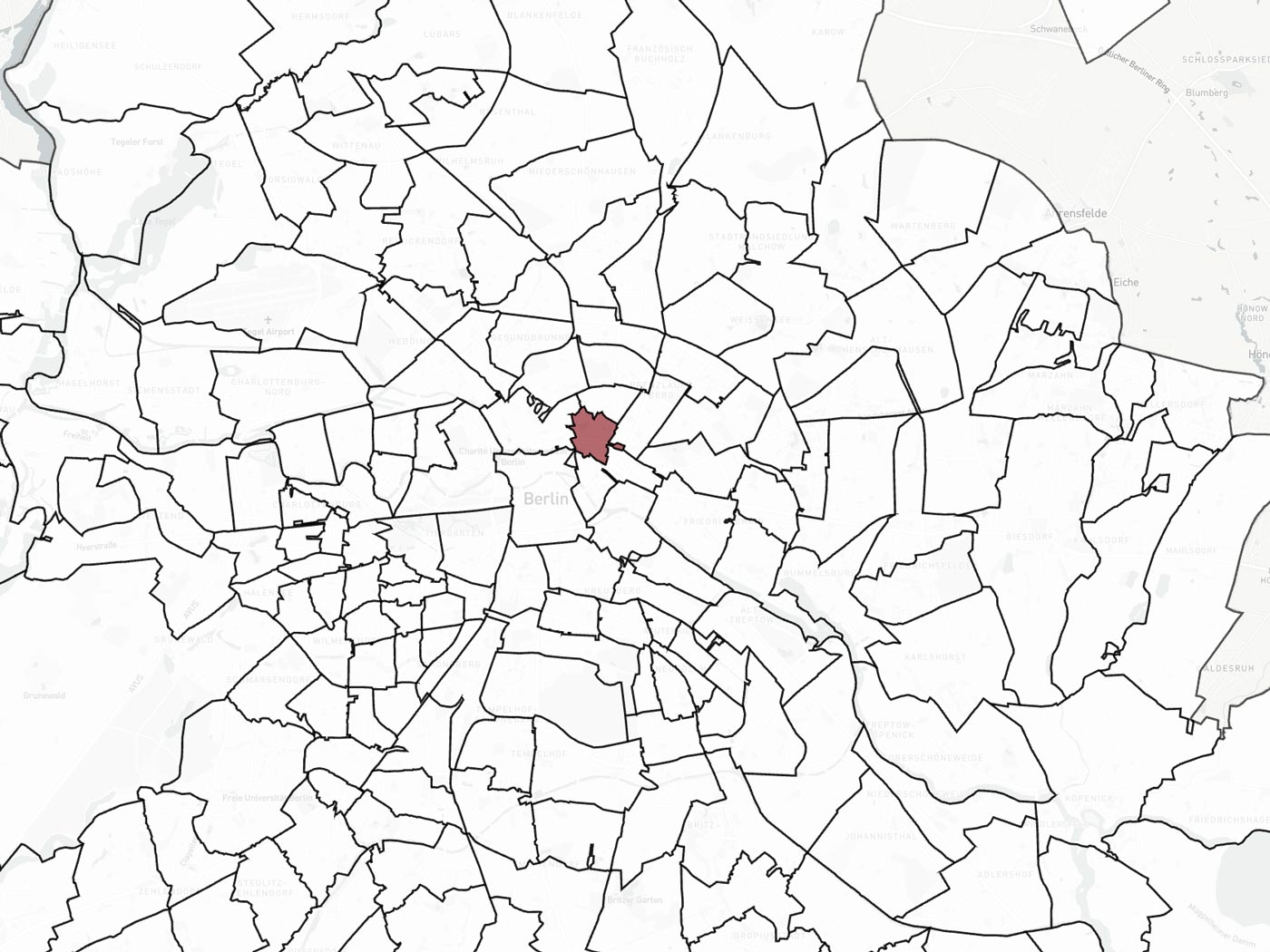 A map showing postcode boundaries.