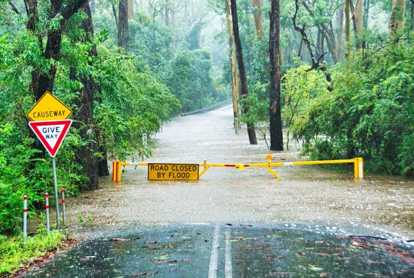 The ecological risk indicator includes natural disasters such as the flooded road in the picture.