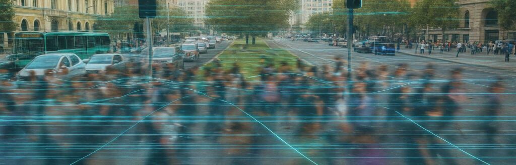 visitor flows in cars and on foot in a city