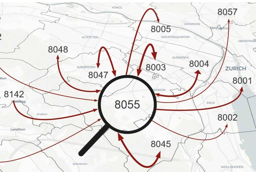 Visitor flows between postal code areas