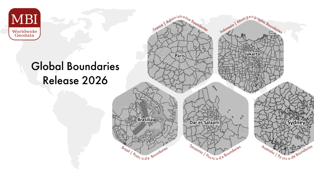 MBI Global Boundaries Release 2026 with examples of France, Indonesia, Brasil, Tanzania and Australia